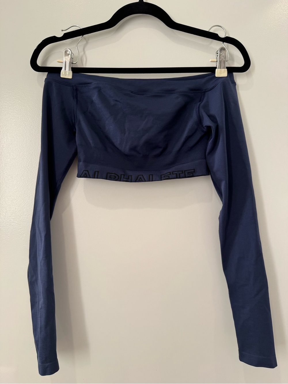 Alphalete Navy Off-Shoulder Long Sleeve Crop